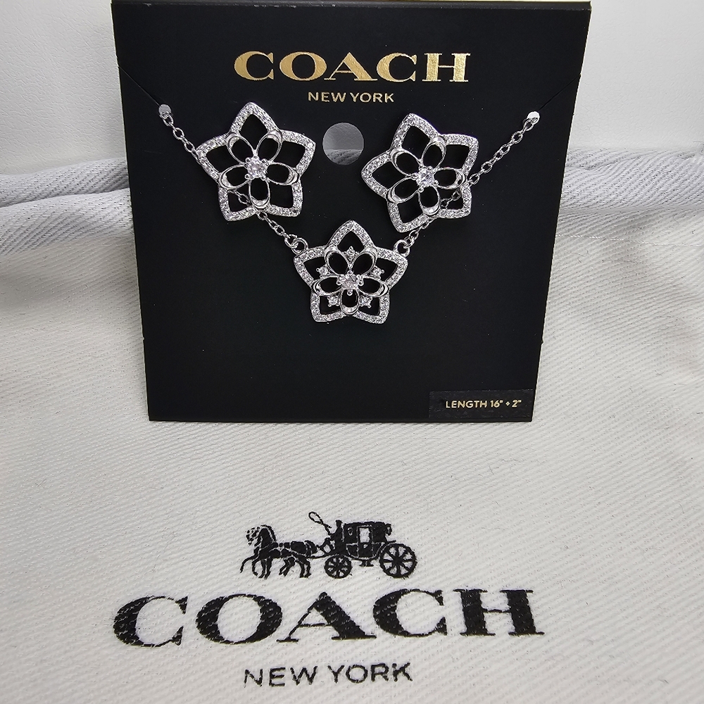 Coach Star Floral Pendant Necklace and Earrings Set New With Tags